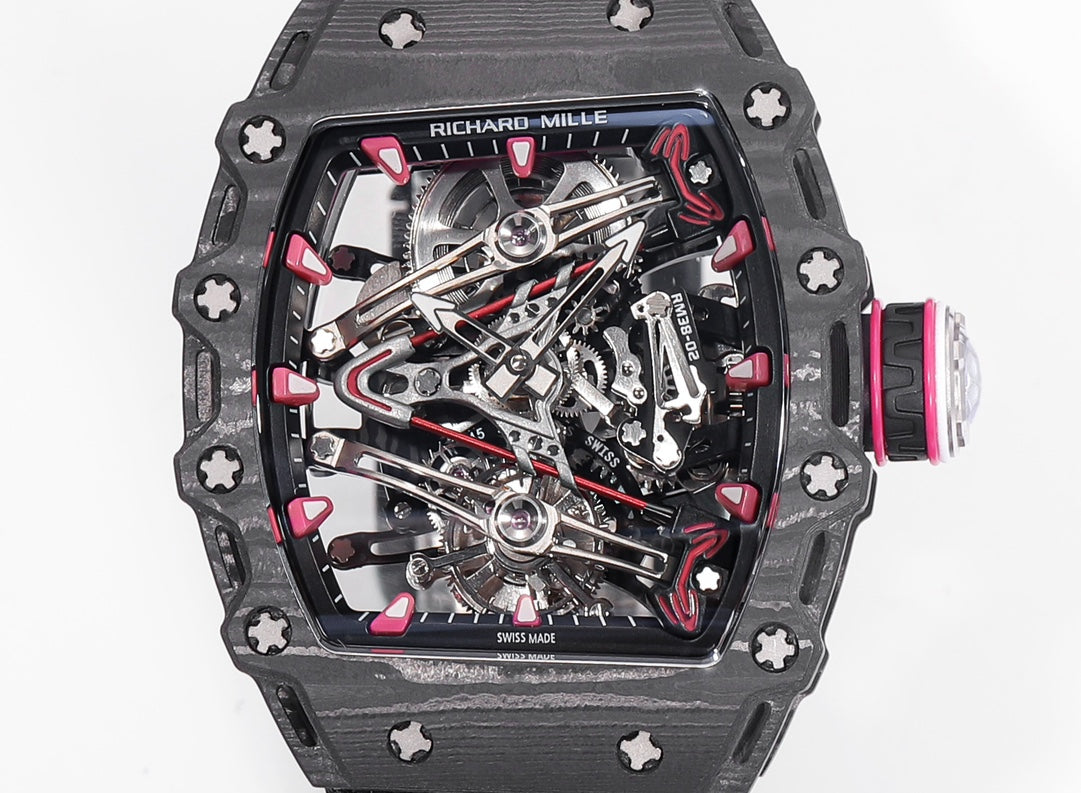 Richard Mille Bubba Watson Tourbillon RM38-02 1:1 Best Edition Caixa de Carbono Preto Velcro Tecido Cinturino