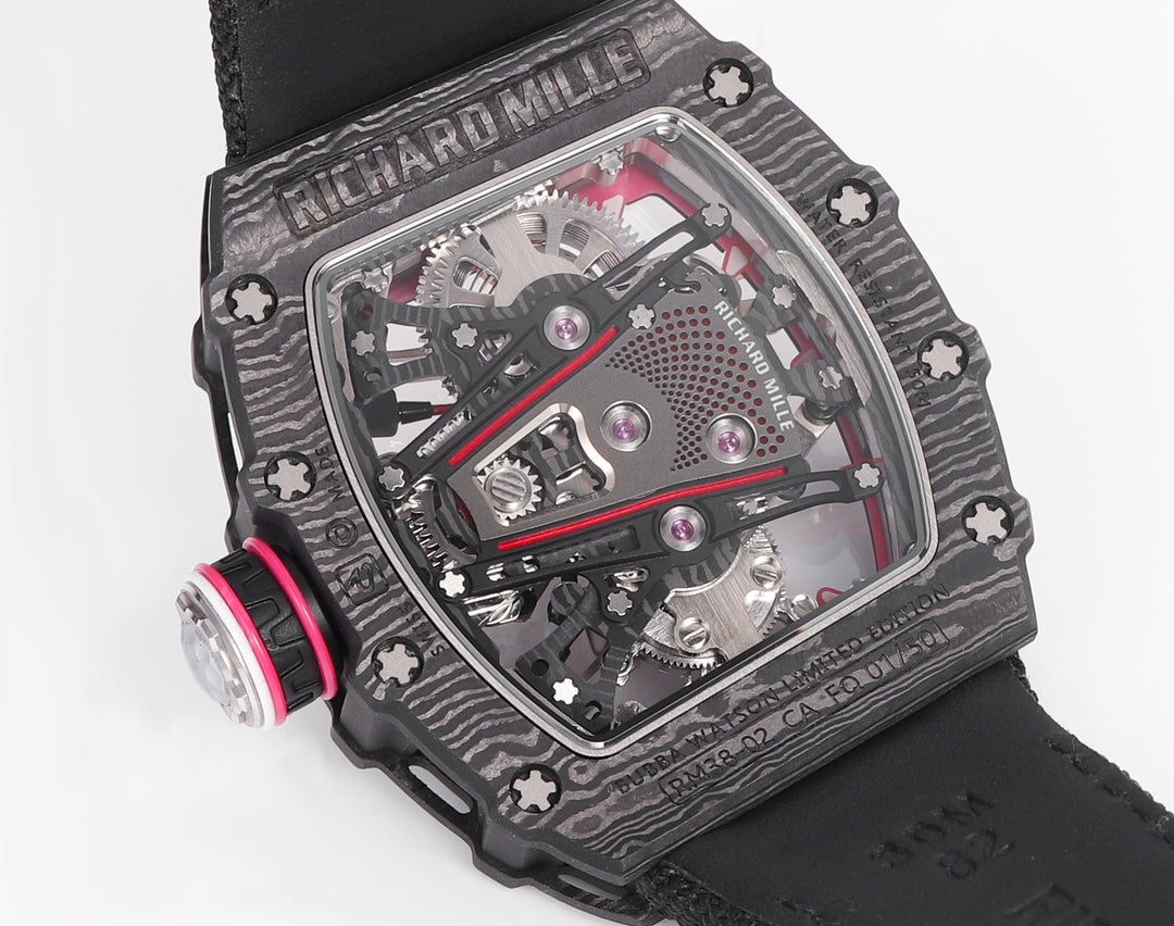Richard Mille Bubba Watson Tourbillon RM38-02 1:1 Best Edition Caixa de Carbono Preto Velcro Tecido Cinturino