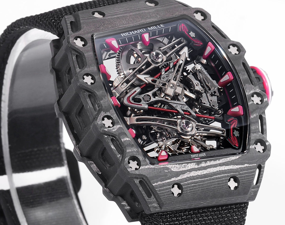 Richard Mille Bubba Watson Tourbillon RM38-02 1:1 Best Edition Caixa de Carbono Preto Velcro Tecido Cinturino