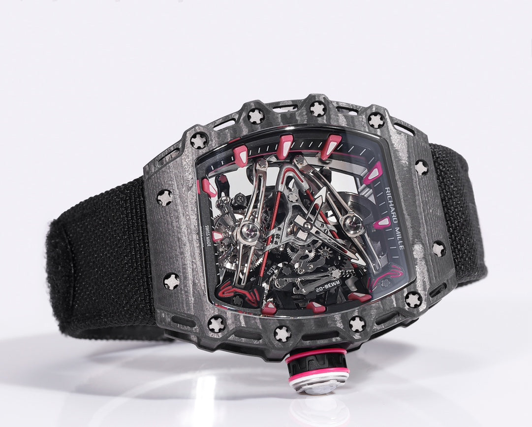Richard Mille Bubba Watson Tourbillon RM38-02 1:1 Best Edition Caixa de Carbono Preto Velcro Tecido Cinturino