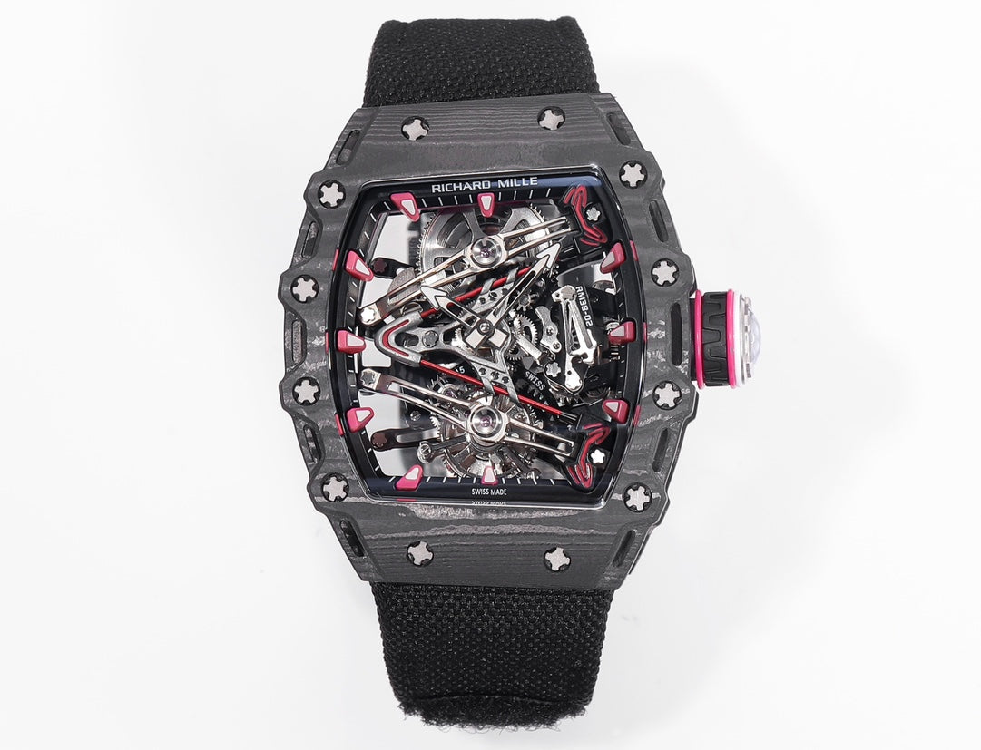 Richard Mille Bubba Watson Tourbillon RM38-02 1:1 Best Edition Caixa de Carbono Preto Velcro Tecido Cinturino