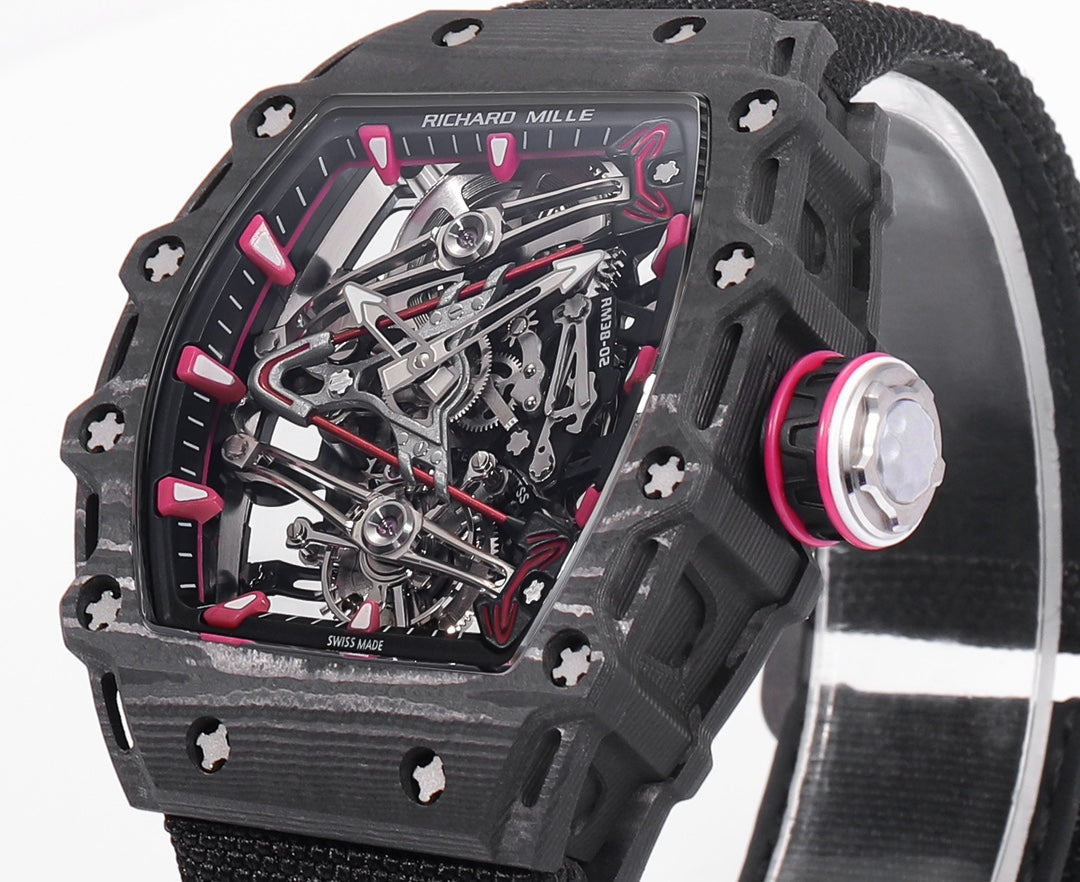 Richard Mille Bubba Watson Tourbillon RM38-02 1:1 Best Edition Caixa de Carbono Preto Velcro Tecido Cinturino