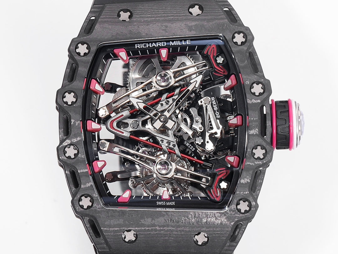Richard Mille Bubba Watson Tourbillon RM38-02 1:1 Best Edition Black Carbon Case Rubber cinturino