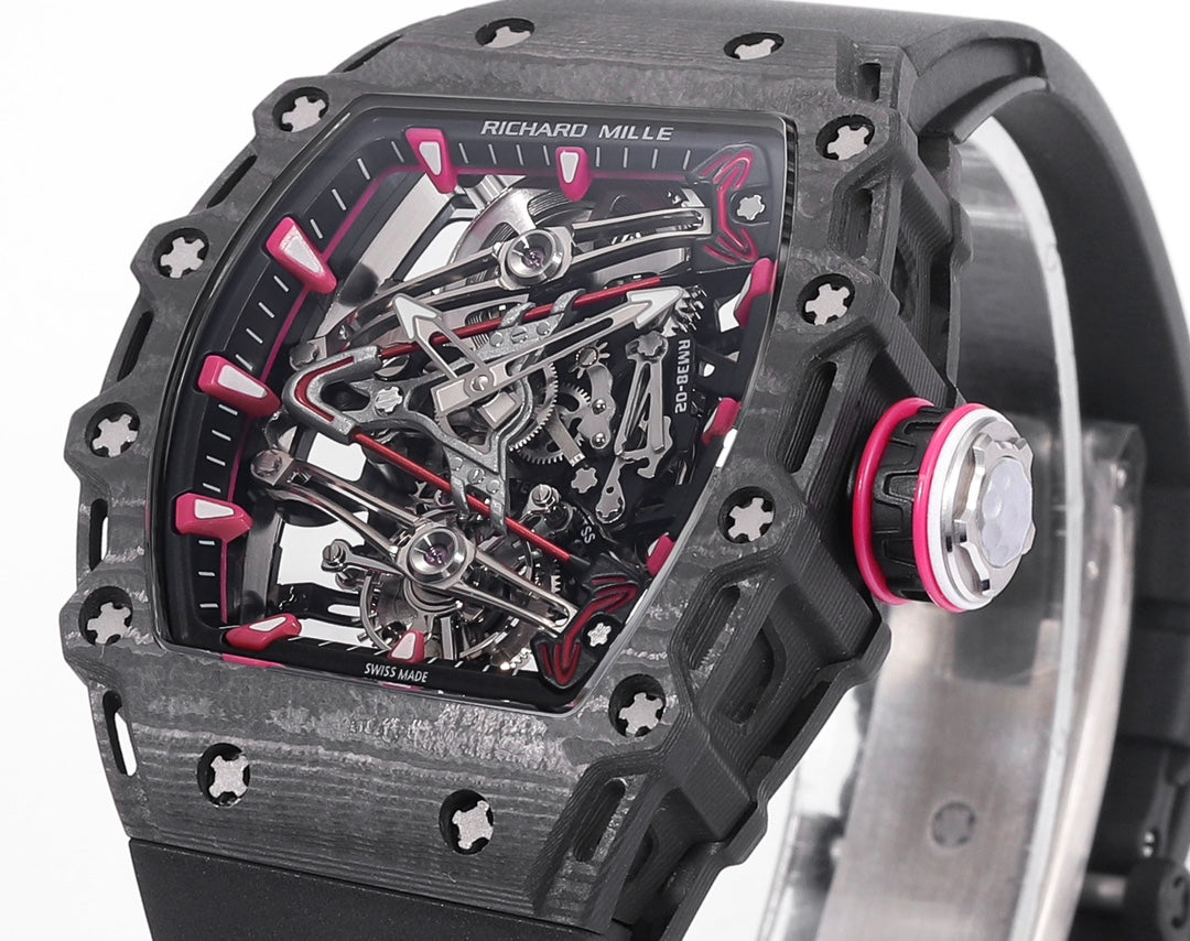 Richard Mille Bubba Watson Tourbillon RM38-02 1:1 Best Edition Black Carbon Case Rubber cinturino