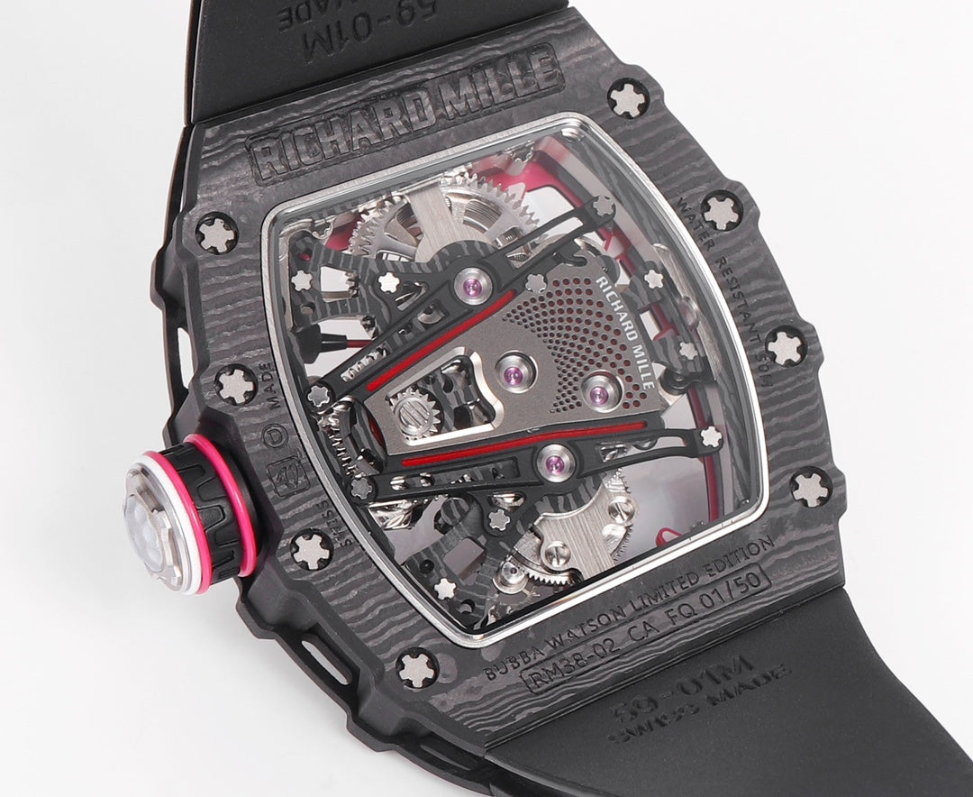Richard Mille Bubba Watson Tourbillon RM38-02 1:1 Best Edition Black Carbon Case Rubber cinturino