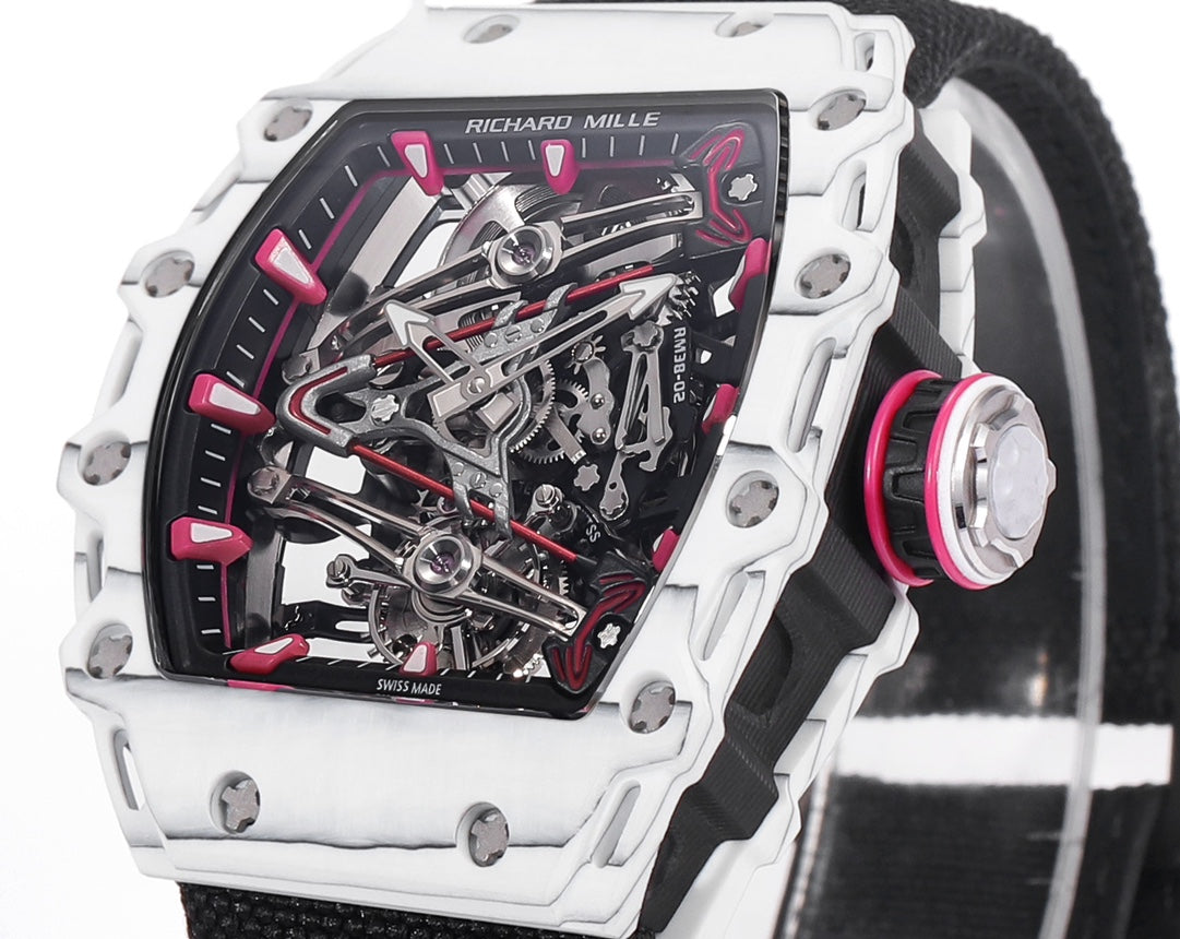 Richard Mille Bubba Watson Tourbillon RM38-02 1:1 Best Edition White Carbon Case Black Velcro fabric cinturino