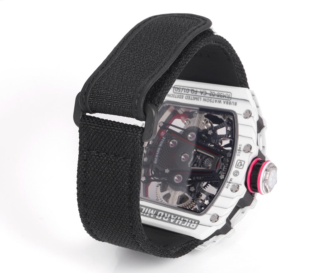 Richard Mille Bubba Watson Tourbillon RM38-02 1:1 Best Edition White Carbon Case Black Velcro fabric cinturino