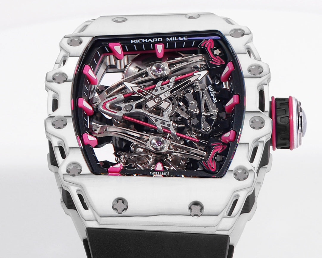 Richard Mille Bubba Watson Tourbillon RM38-02 1:1 Best Edition Caixa de Carbono Branco Borracha Preta Cinturino