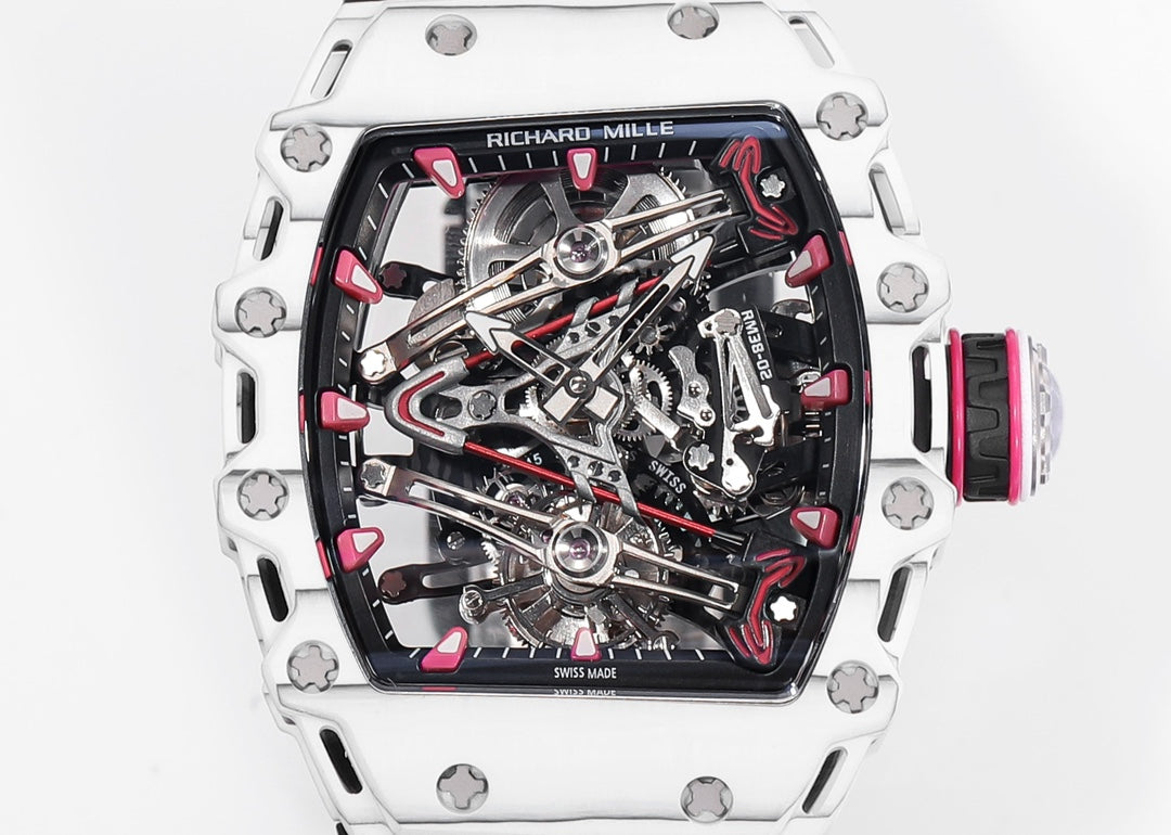 Richard Mille Bubba Watson Tourbillon RM38-02 1:1 Best Edition Caixa de Carbono Branco Borracha Preta Cinturino