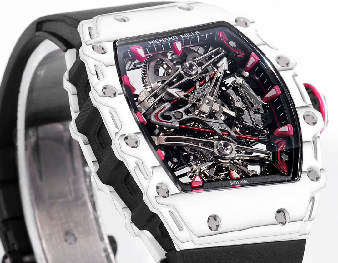 Richard Mille Bubba Watson Tourbillon RM38-02 1:1 Best Edition Caixa de Carbono Branco Borracha Preta Cinturino