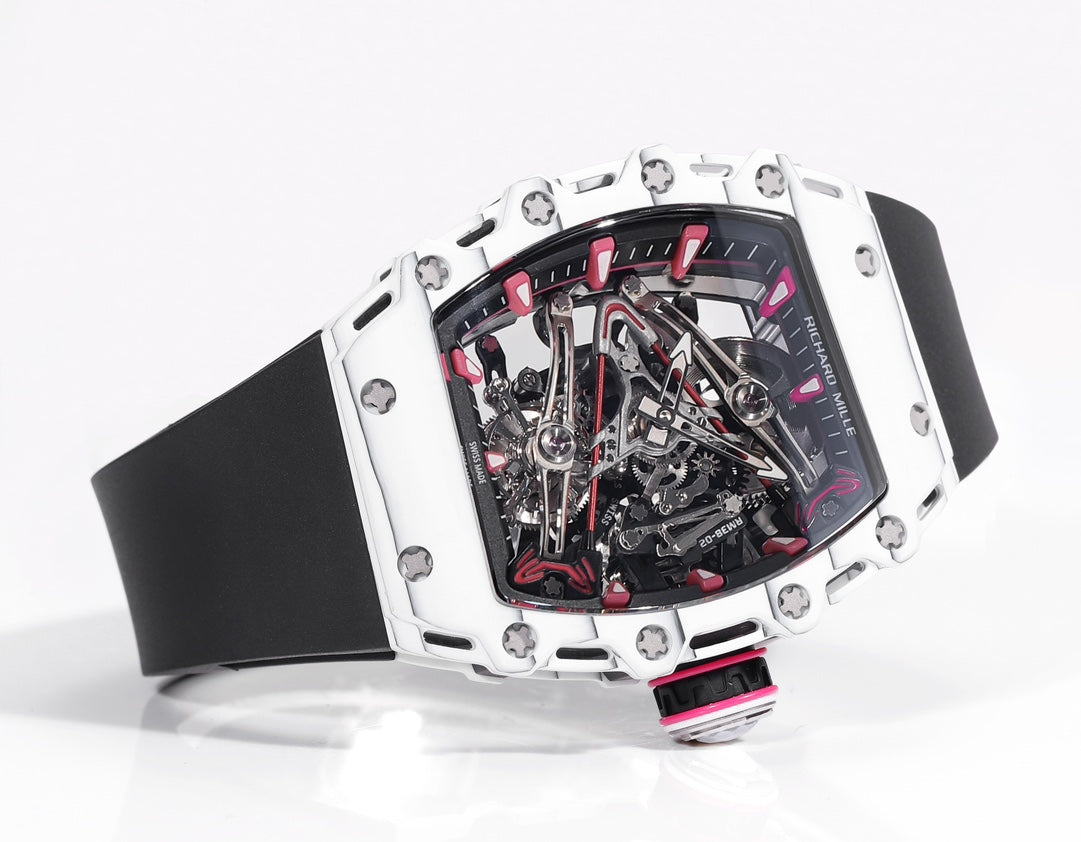 Richard Mille Bubba Watson Tourbillon RM38-02 1:1 Best Edition Caixa de Carbono Branco Borracha Preta Cinturino
