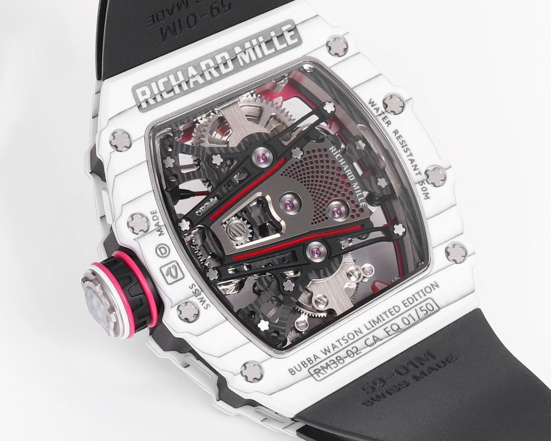 Richard Mille Bubba Watson Tourbillon RM38-02 1:1 Best Edition Caixa de Carbono Branco Borracha Preta Cinturino