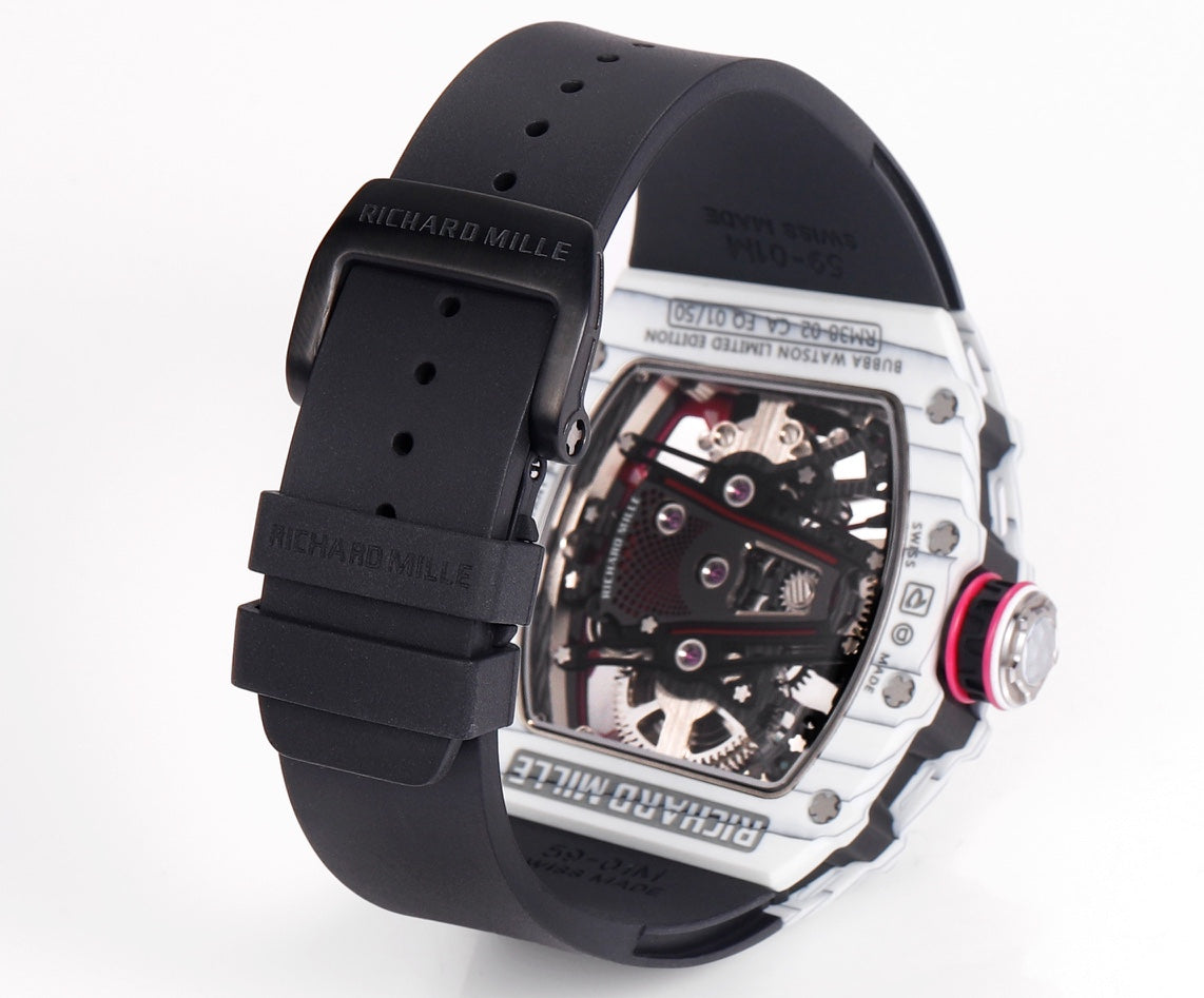 Richard Mille Bubba Watson Tourbillon RM38-02 1:1 Best Edition Caixa de Carbono Branco Borracha Preta Cinturino