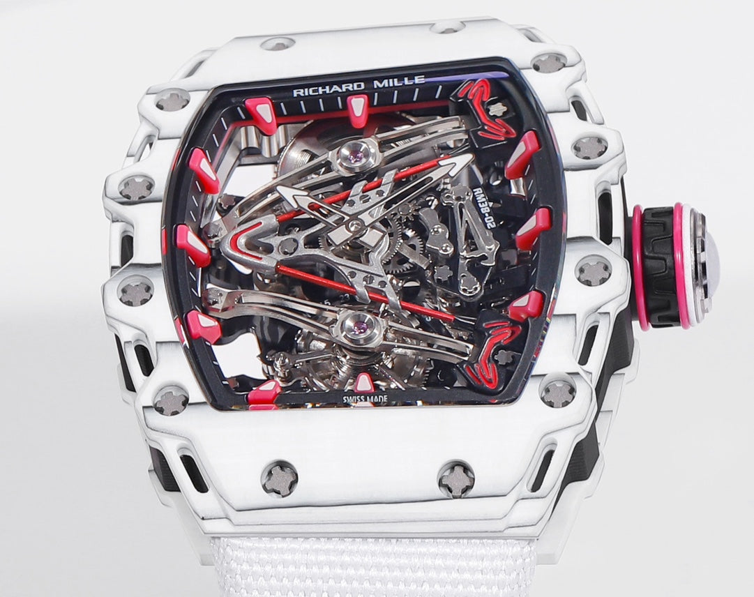 Richard Mille Bubba Watson Tourbillon RM38-02 1:1 Best Edition Caixa de carbono branco com velcro cinto