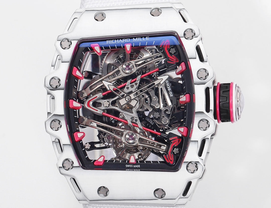 Richard Mille Bubba Watson Tourbillon RM38-02 1:1 Best Edition Caixa de carbono branco com velcro cinto