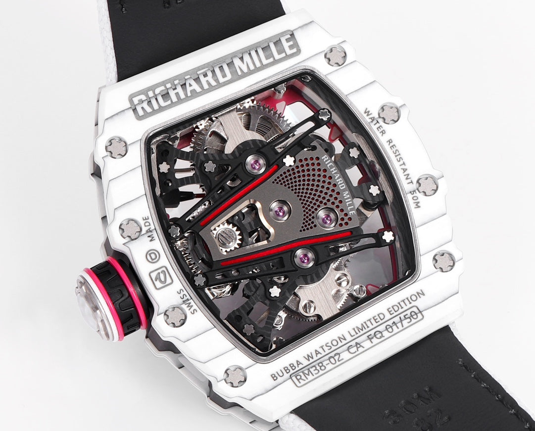 Richard Mille Bubba Watson Tourbillon RM38-02 1:1 Best Edition Caixa de carbono branco com velcro cinto