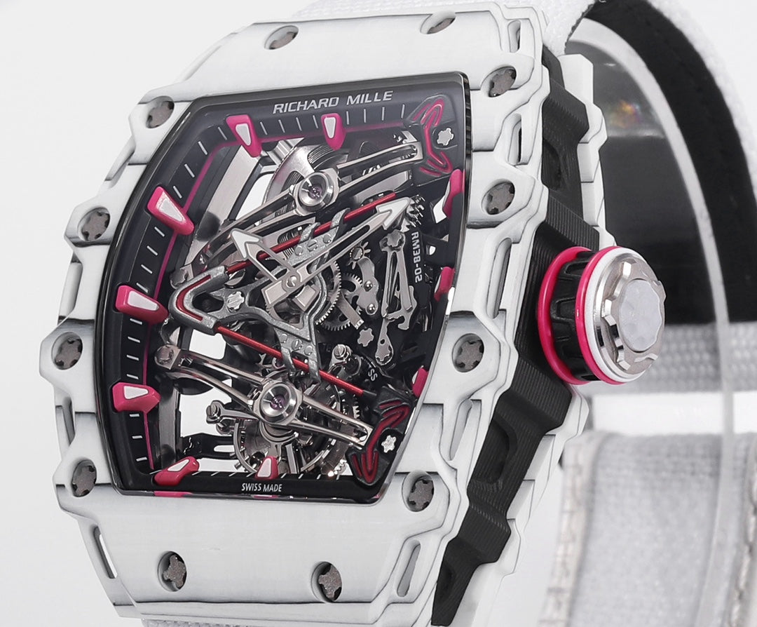 Richard Mille Bubba Watson Tourbillon RM38-02 1:1 Best Edition Caixa de carbono branco com velcro cinto