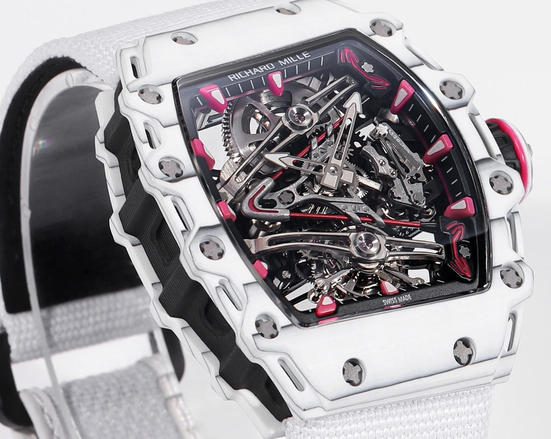 Richard Mille Bubba Watson Tourbillon RM38-02 1:1 Best Edition Caixa de carbono branco com velcro cinto