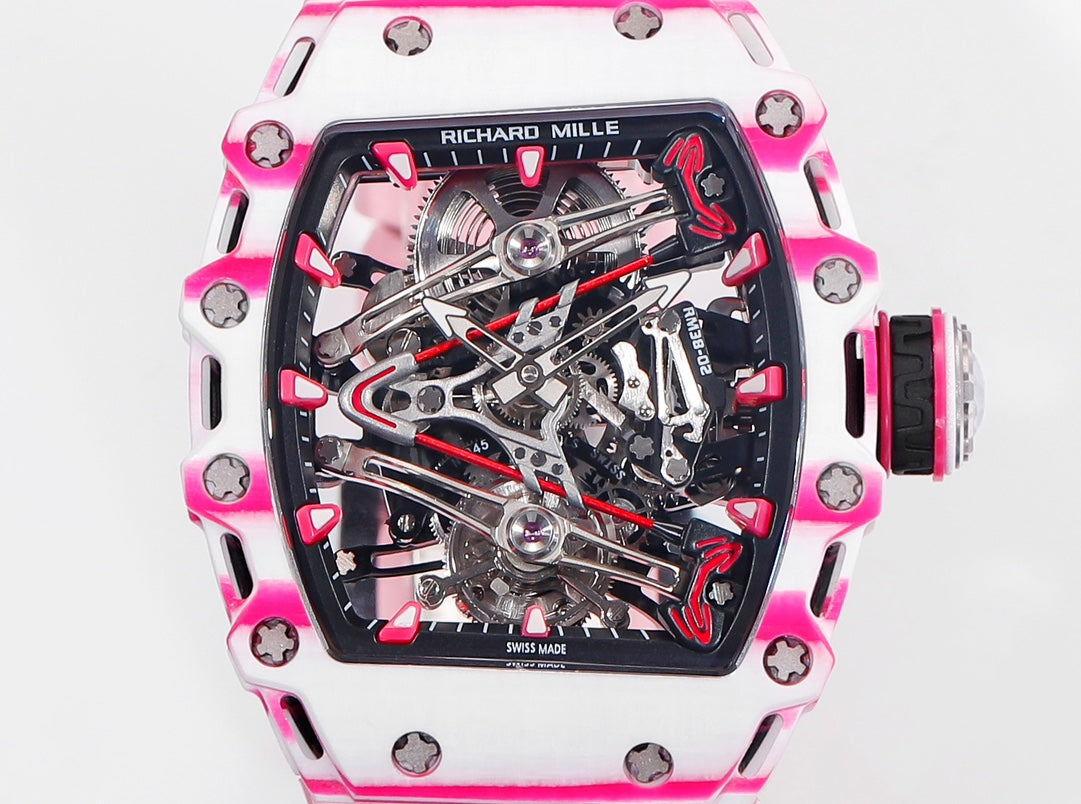 Richard Mille Bubba Watson Tourbillon RM38-02 1:1 Best Edition Pink Rubber cinturino