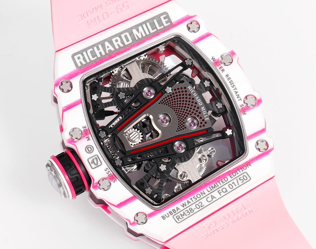 Richard Mille Bubba Watson Tourbillon RM38-02 1:1 Best Edition Pink Rubber cinturino