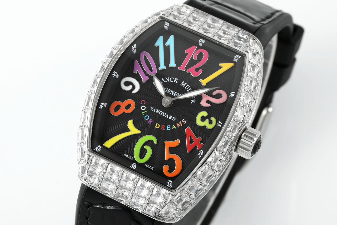 Franck Muller V32 Feminino Yachting 1:1 edição melhor ABF Fabbrica Square Diamond Gypsophila Nero