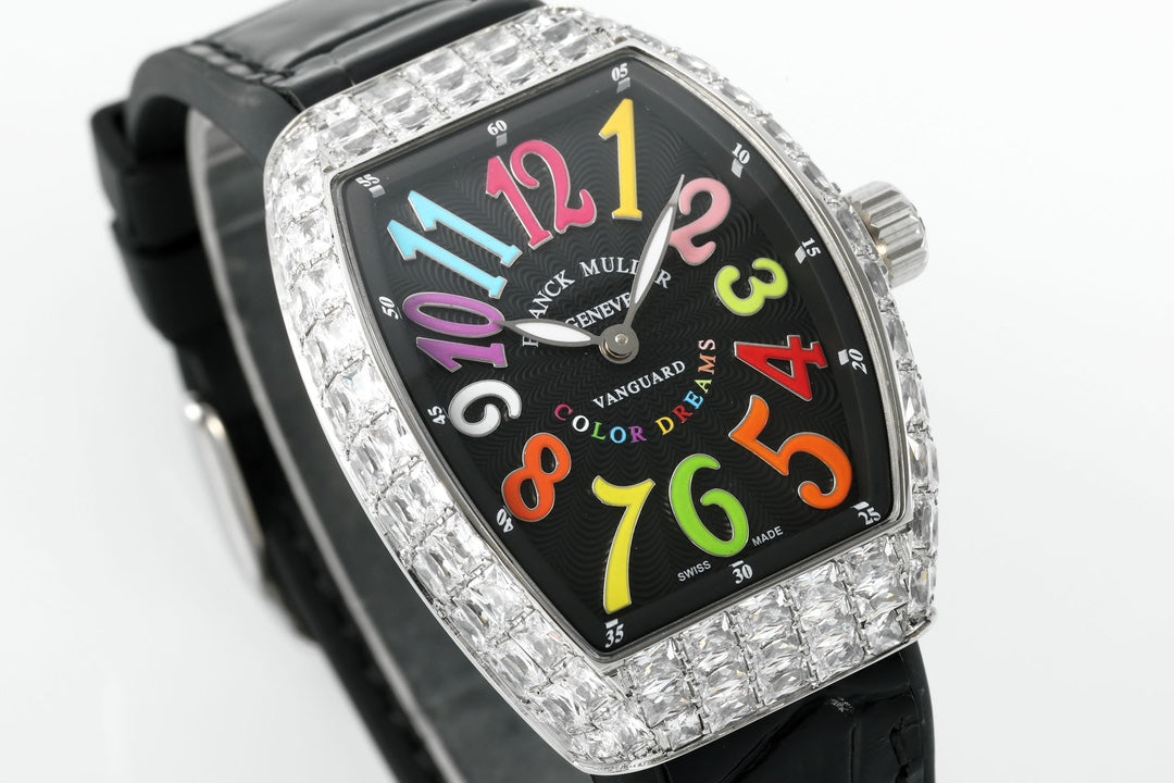Franck Muller V32 Feminino Yachting 1:1 edição melhor ABF Fabbrica Square Diamond Gypsophila Nero