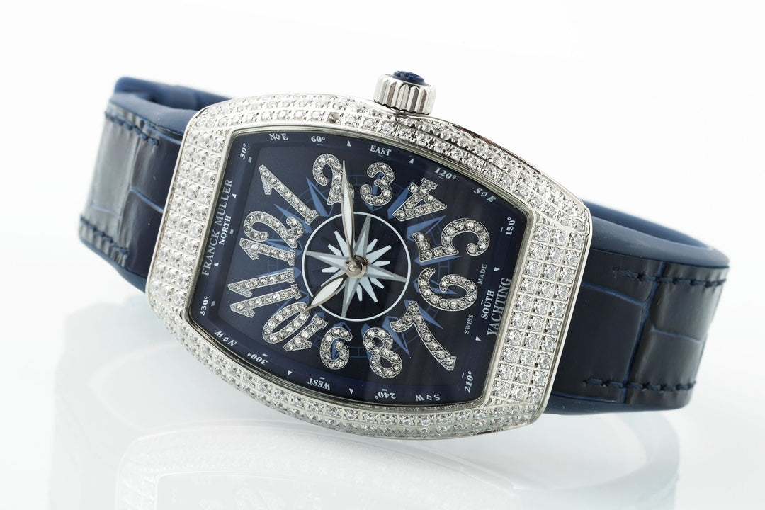 Franck Muller V32 Feminino Yachting 1:1 edição melhor ABF Fabbrica Square Diamond Gypsophila Blu