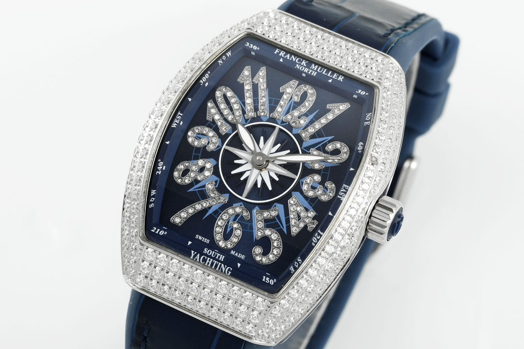 Franck Muller V32 Feminino Yachting 1:1 edição melhor ABF Fabbrica Square Diamond Gypsophila Blu