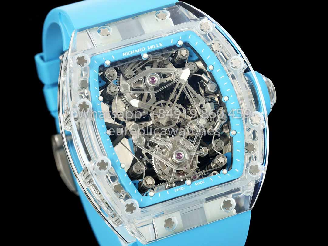 Richard Mille RM 56-02 Tourbillon 1:1 Best Clone RM Fabbrica Blue Dial and Blue cinturino Saphire Case
