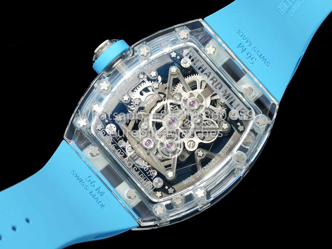 Richard Mille RM 56-02 Tourbillon 1:1 Best Clone RM Fabbrica Blue Dial and Blue cinturino Saphire Case