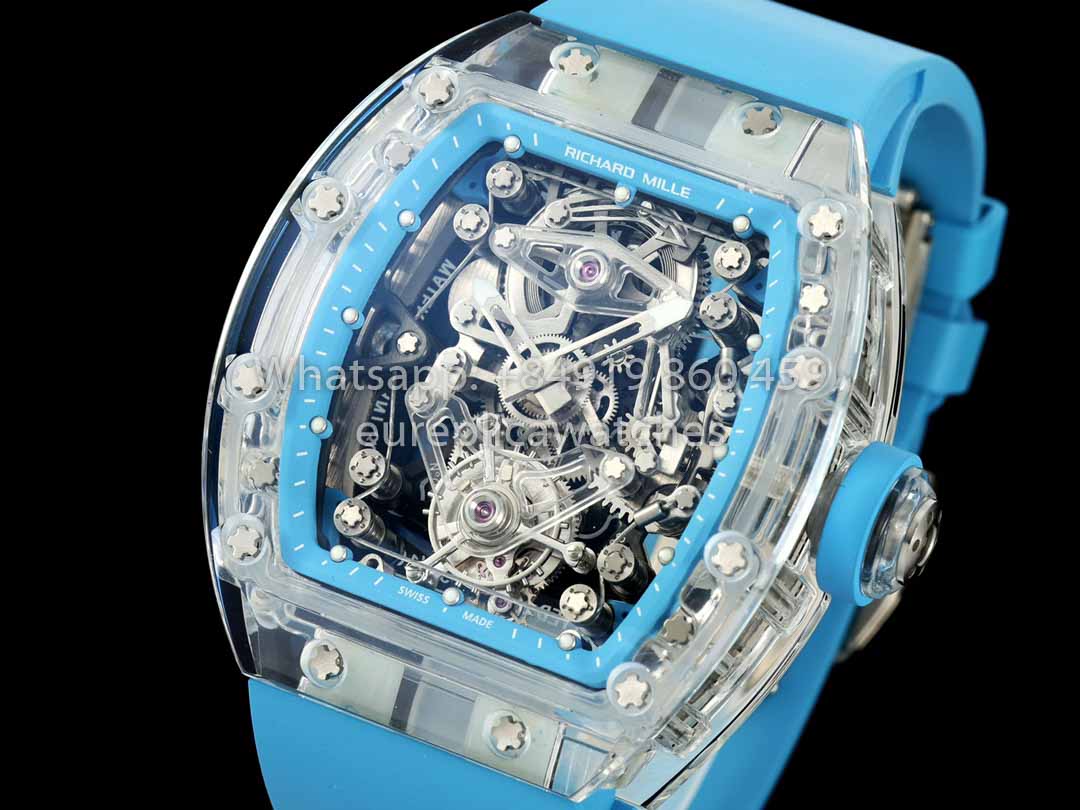 Richard Mille RM 56-02 Tourbillon 1:1 Best Clone RM Fabbrica Blue Dial and Blue cinturino Saphire Case