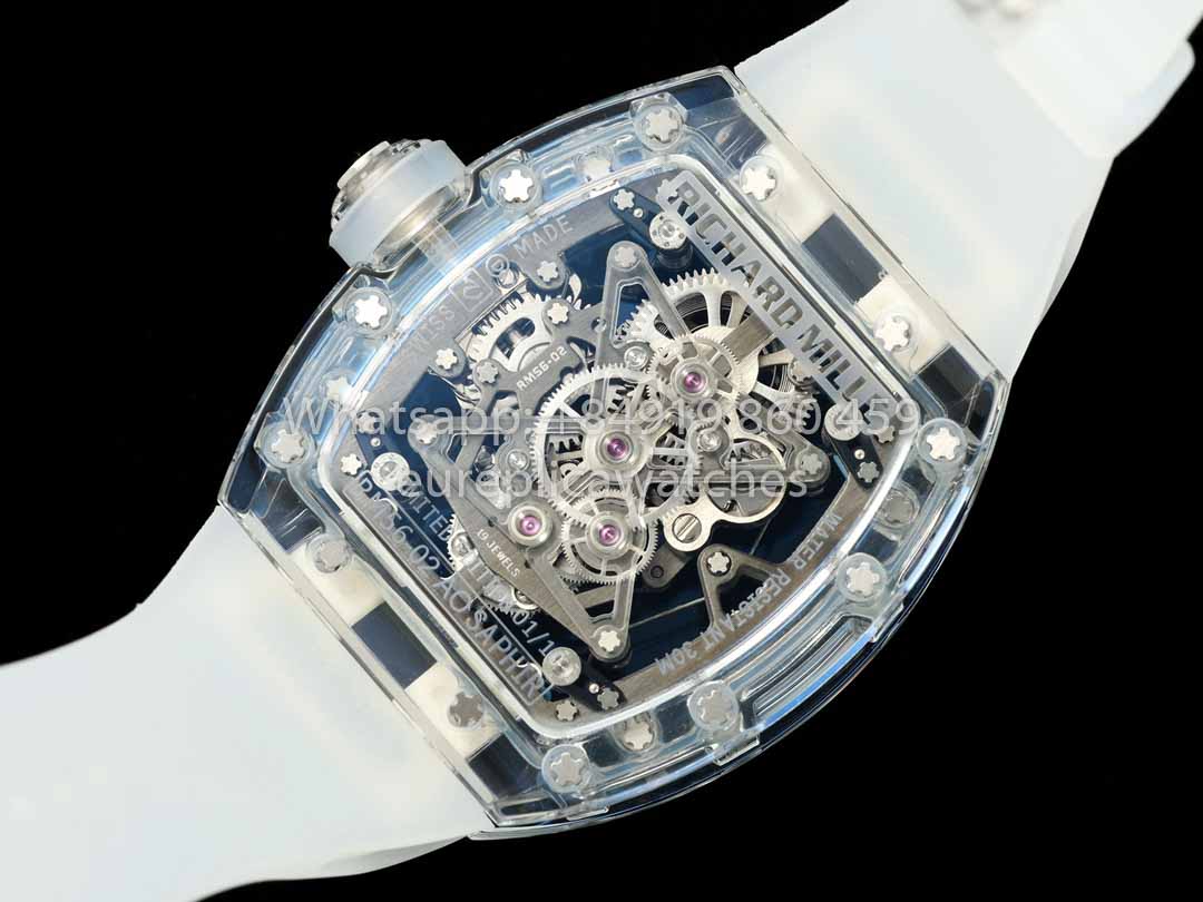 Richard Mille RM 56-02 Tourbillon 1:1 Best Clone RM Fabbrica Transparent case Blue Dial