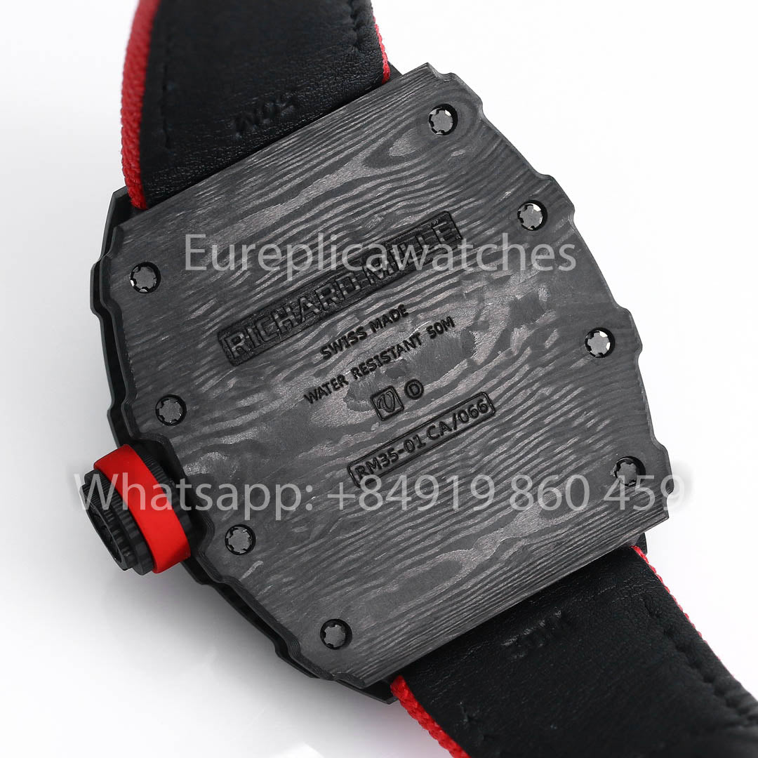 Richard Mille RM35-01 NTPT Carbonio 1:1 Best Clone BBR Fabbrica V2 Red Velcro cinturino