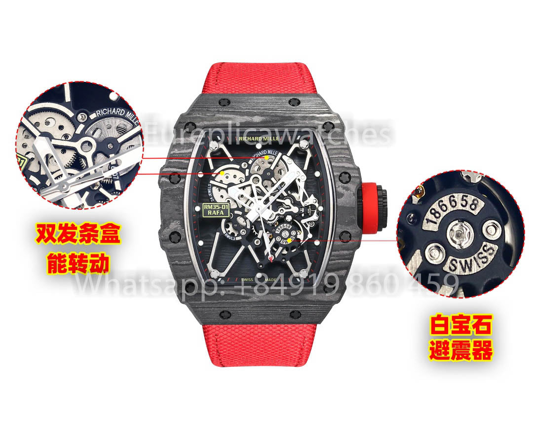 Richard Mille RM35-01 NTPT Carbonio 1:1 Best Clone BBR Fabbrica V2 Red Velcro cinturino