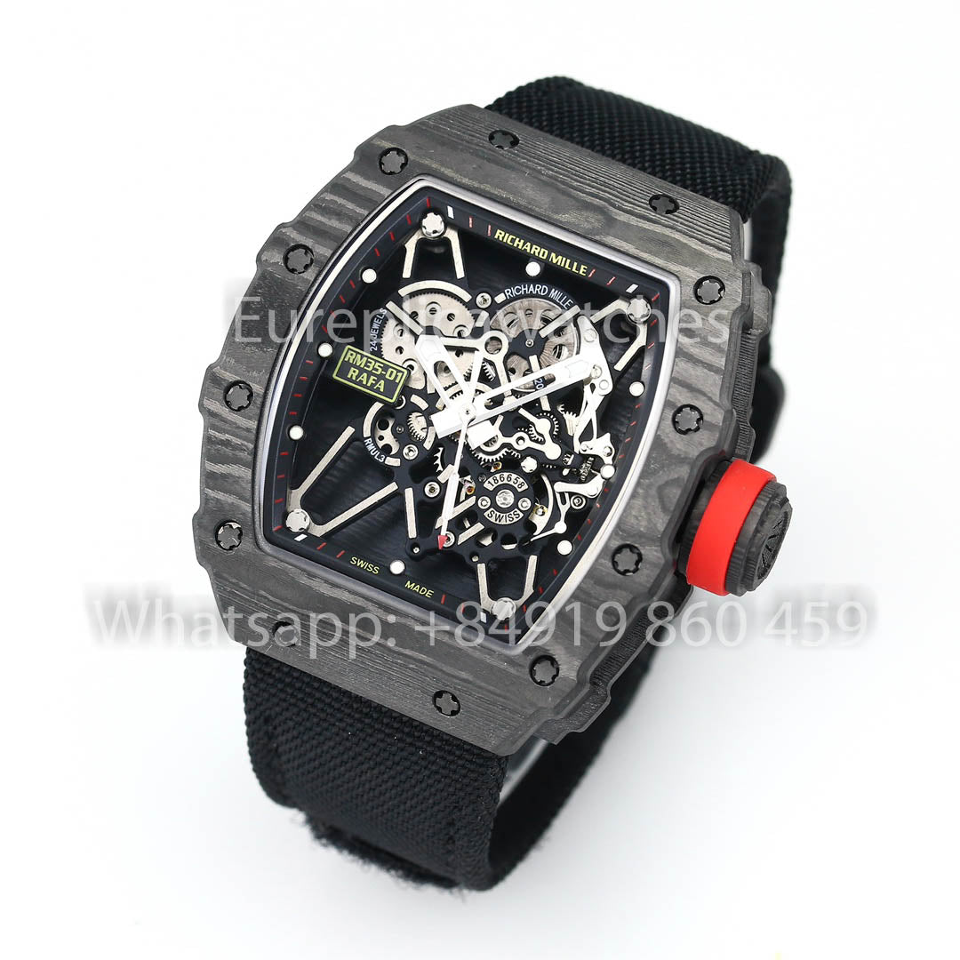 Richard Mille RM35-01 NTPT Carbonio 1:1 Best Clone BBR Fabbrica V2 Nero Velcro cinturino