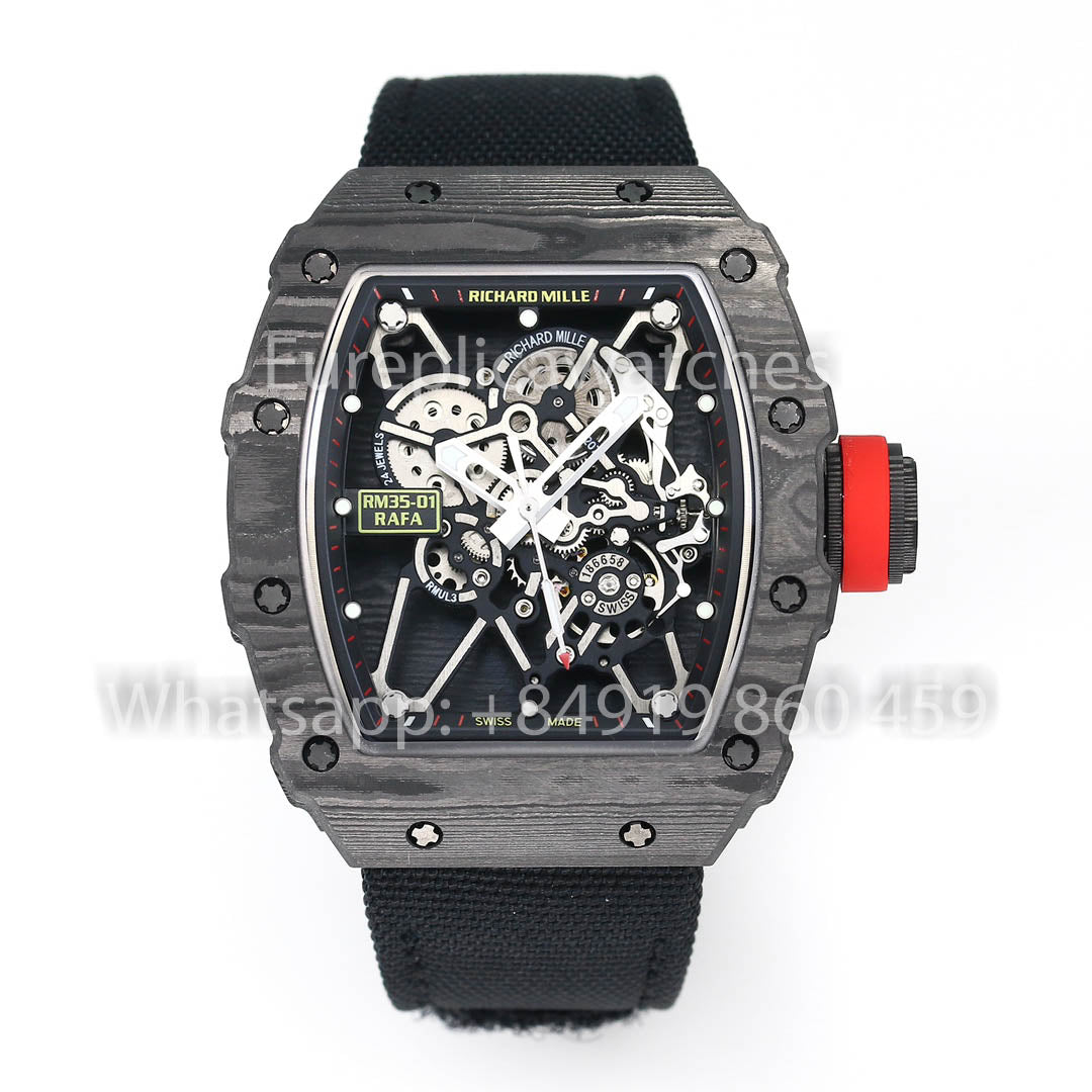 Richard Mille RM35-01 NTPT Carbonio 1:1 Best Clone BBR Fabbrica V2 Nero Velcro cinturino