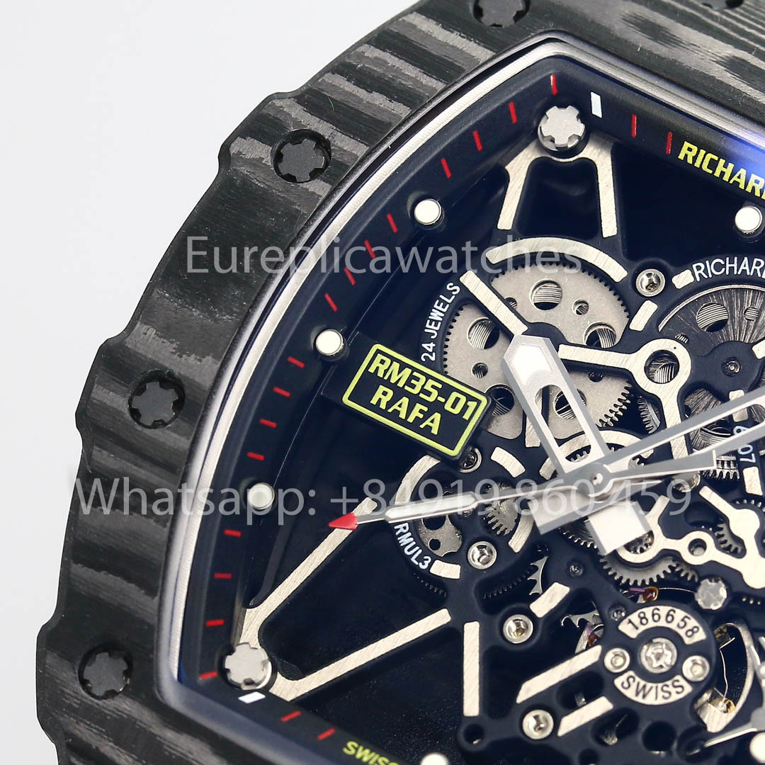 Richard Mille RM35-01 NTPT Carbonio 1:1 Best Clone BBR Fabbrica V2 Nero Velcro cinturino