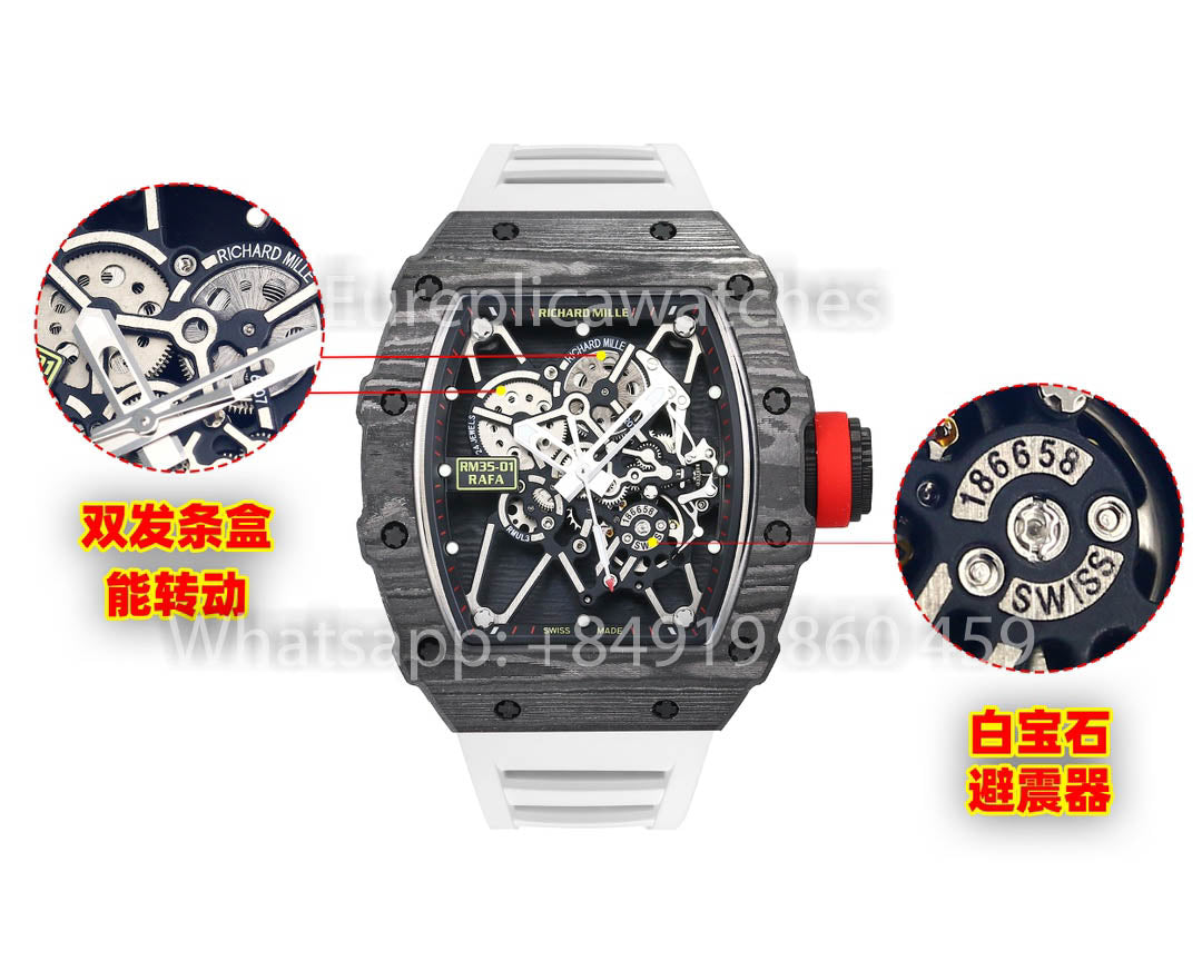 Richard Mille RM35-01 NTPT Carbonio 1:1 Best Clone BBR Fabbrica V2 Bianco Gomma cinturino