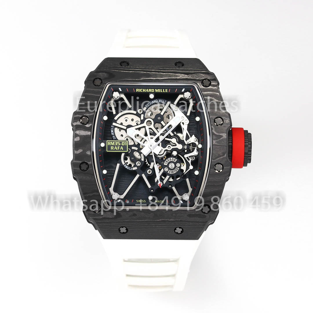 Richard Mille RM35-01 NTPT Carbonio 1:1 Best Clone BBR Fabbrica V2 Bianco Gomma cinturino