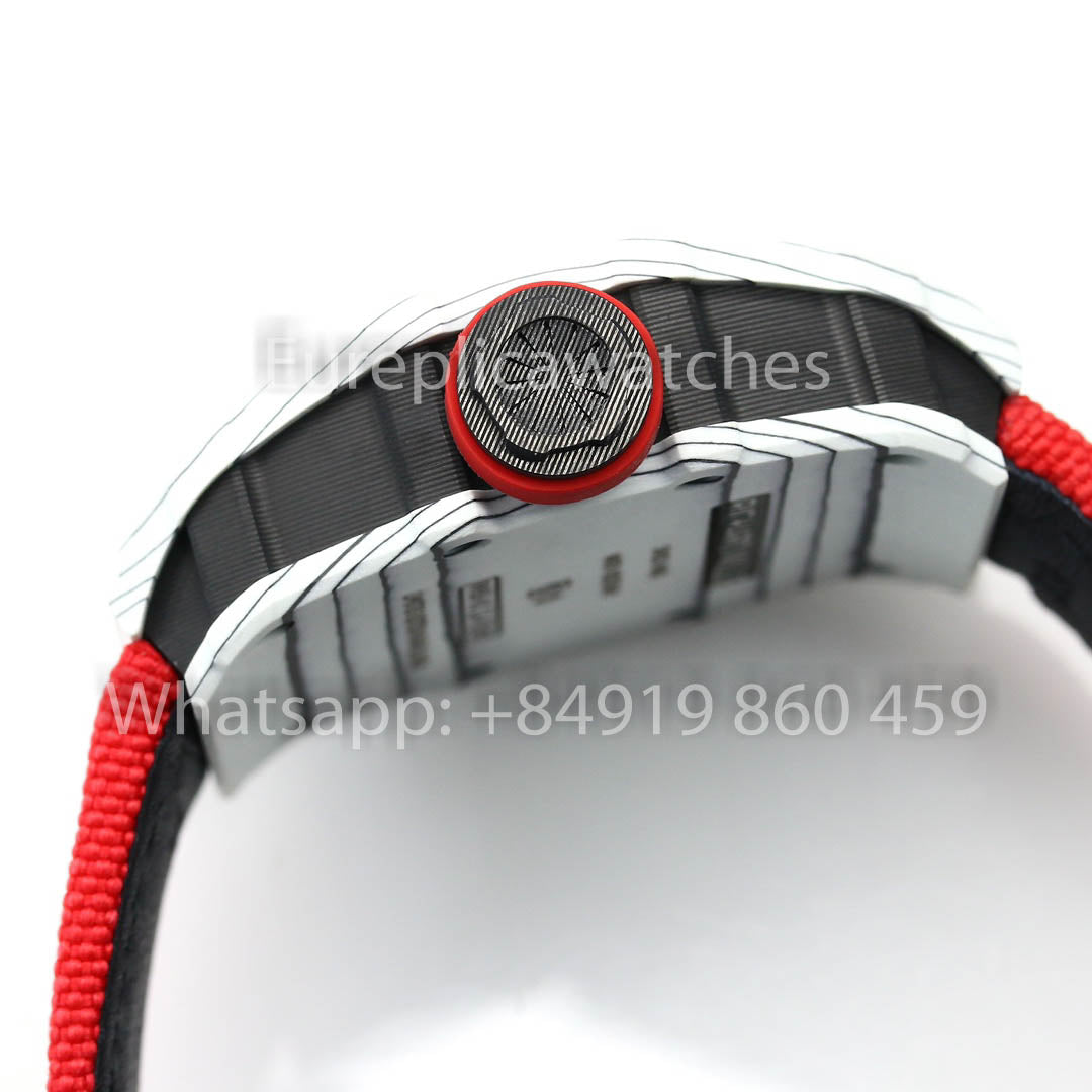 Richard Mille RM35-01 Bianco Carbonio 1:1 Melhor Clone BBR Fabbrica V2 Velcro Cinturino Vermelho