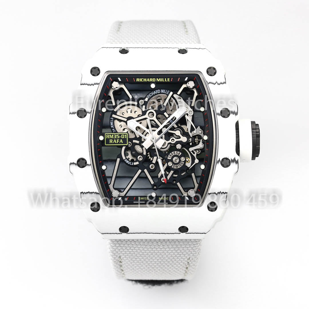 Richard Mille RM35-01 Bianco Carbonio 1:1 Best Clone BBR Fabbrica V2 Bianco Velcro cinturino