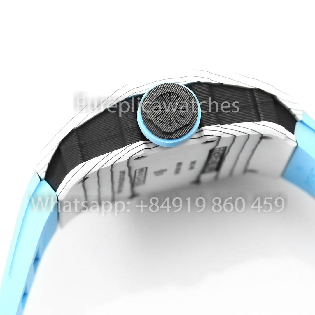 Richard Mille RM35-01 Bianco Carbonio 1:1 Best Clone BBR Fabbrica V2 Blu Gomma cinturino
