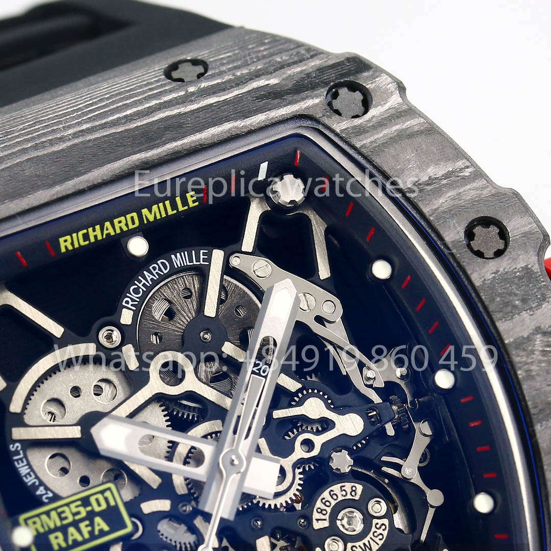 Richard Mille RM35-01 NTPT Carbonio Cassa 1:1 Best Clone BBR Fabbrica V2 Nero Gomma cinturino