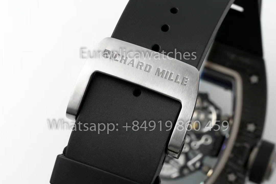 RICHARD MILLE RM055 fibra di carbonio Cassa 1:1 Best Clone APS Fabbrica Nero Gomma cinturino