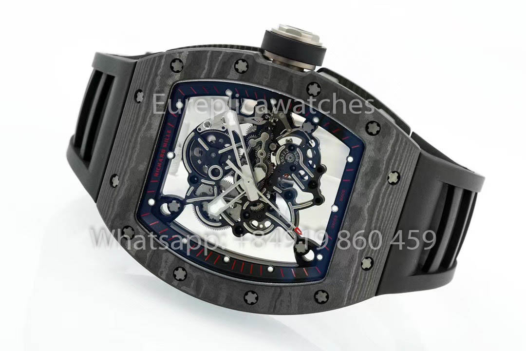 RICHARD MILLE RM055 fibra di carbonio Cassa 1:1 Best Clone APS Fabbrica Nero Gomma cinturino