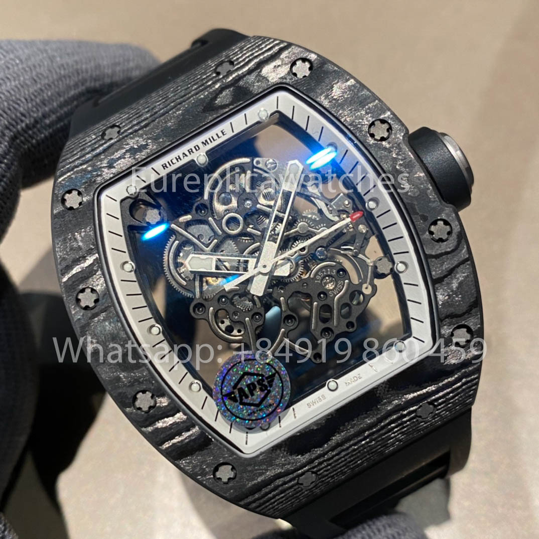 RICHARD MILLE RM055 fibra di carbonio Cassa 1:1 Best Clone APS Fabbrica quadrante bianco Nero Crown
