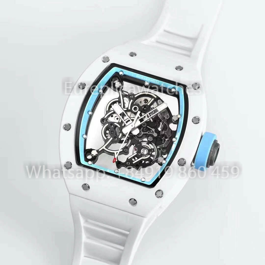 RICHARD MILLE RM055 Bianco ceramica Cassa 1:1 Best Clone APS Fabbrica quadrante blu Bianco cinturino
