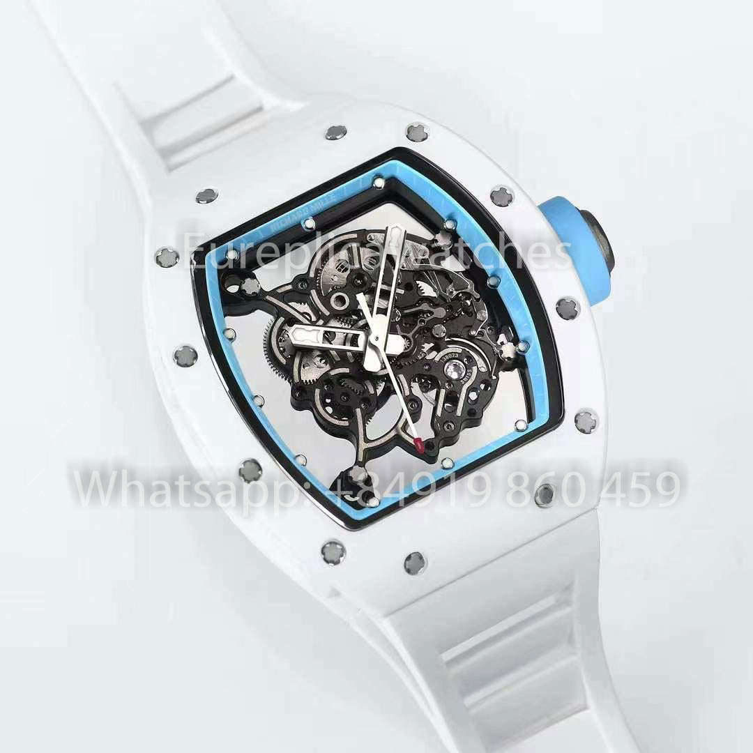 RICHARD MILLE RM055 Bianco ceramica Cassa 1:1 Best Clone APS Fabbrica quadrante blu Bianco cinturino