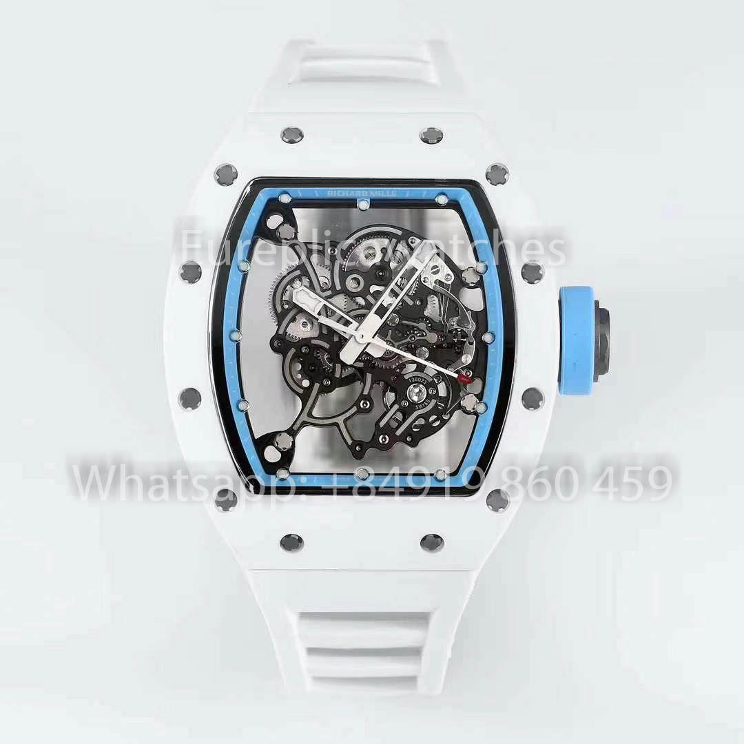 RICHARD MILLE RM055 Bianco ceramica Cassa 1:1 Best Clone APS Fabbrica quadrante blu Bianco cinturino