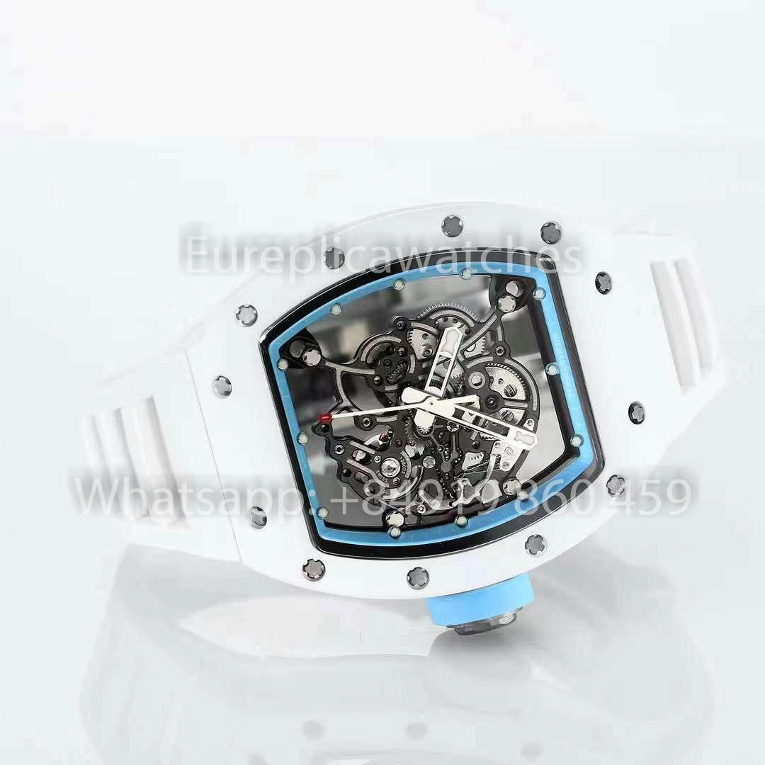 RICHARD MILLE RM055 Bianco ceramica Cassa 1:1 Best Clone APS Fabbrica quadrante blu Bianco cinturino